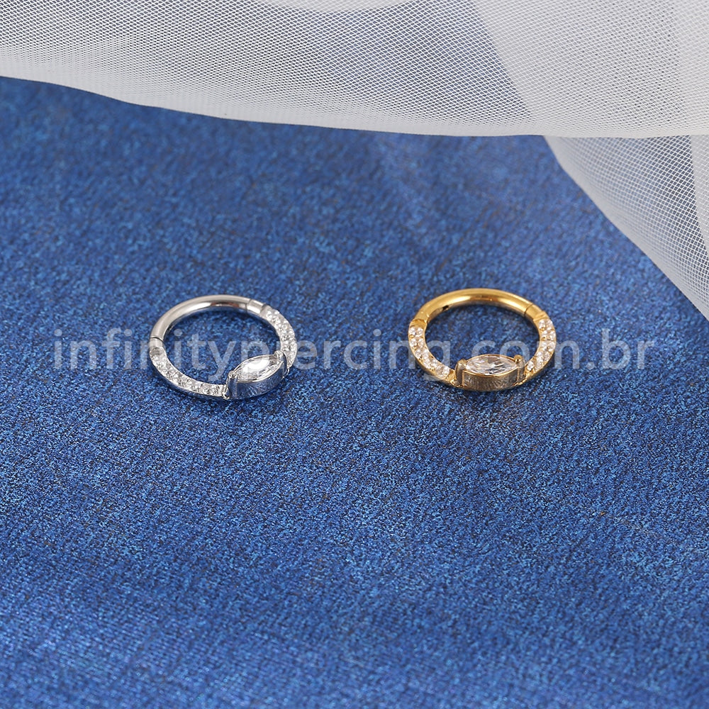 Piercing Argola Aço Cirúrgico Segmento Articulado Zircônia Cravejada