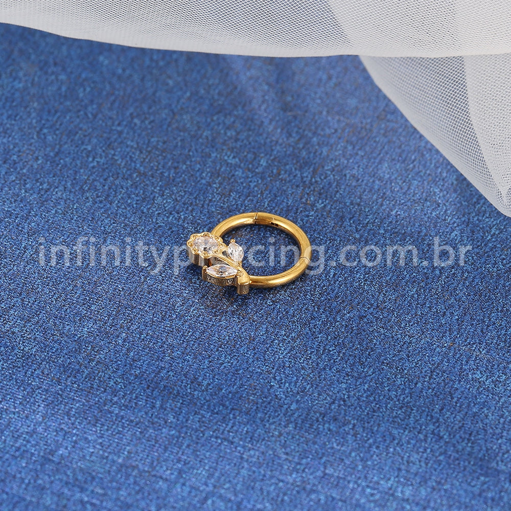 Piercing Argola Aço Cirúrgico Segmento Articulado Flor Zircônia Cravejada