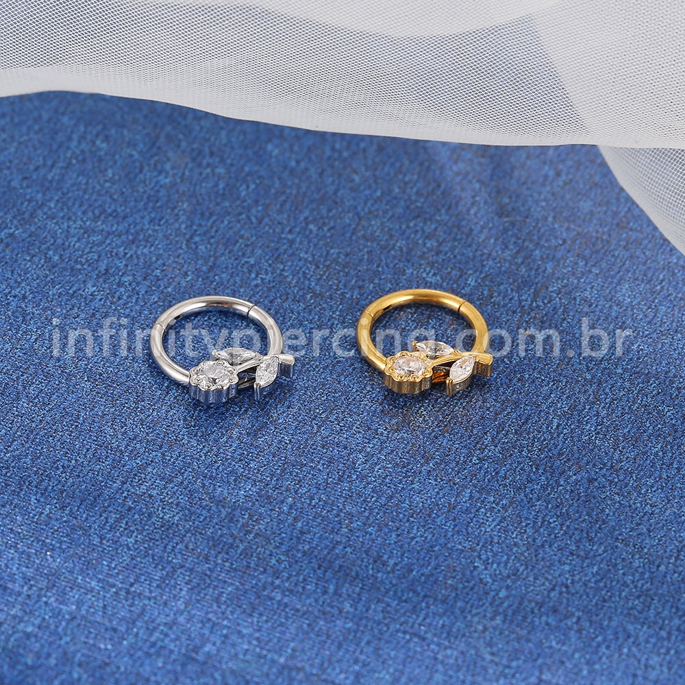 Piercing Argola Aço Cirúrgico Segmento Articulado Flor Zircônia Cravejada
