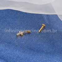 Piercing Labret Titânio Zircônia Pingente Cruz