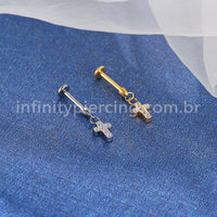 Piercing Labret Titânio Zircônia Pingente Cruz