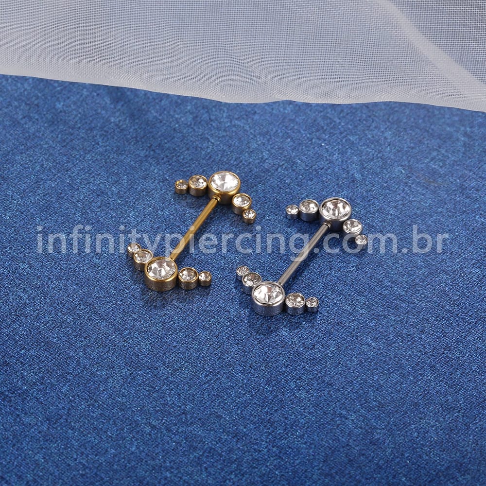 Piercing Mamilo Push Pin Aço Cirúrgico Indiano Zircônia