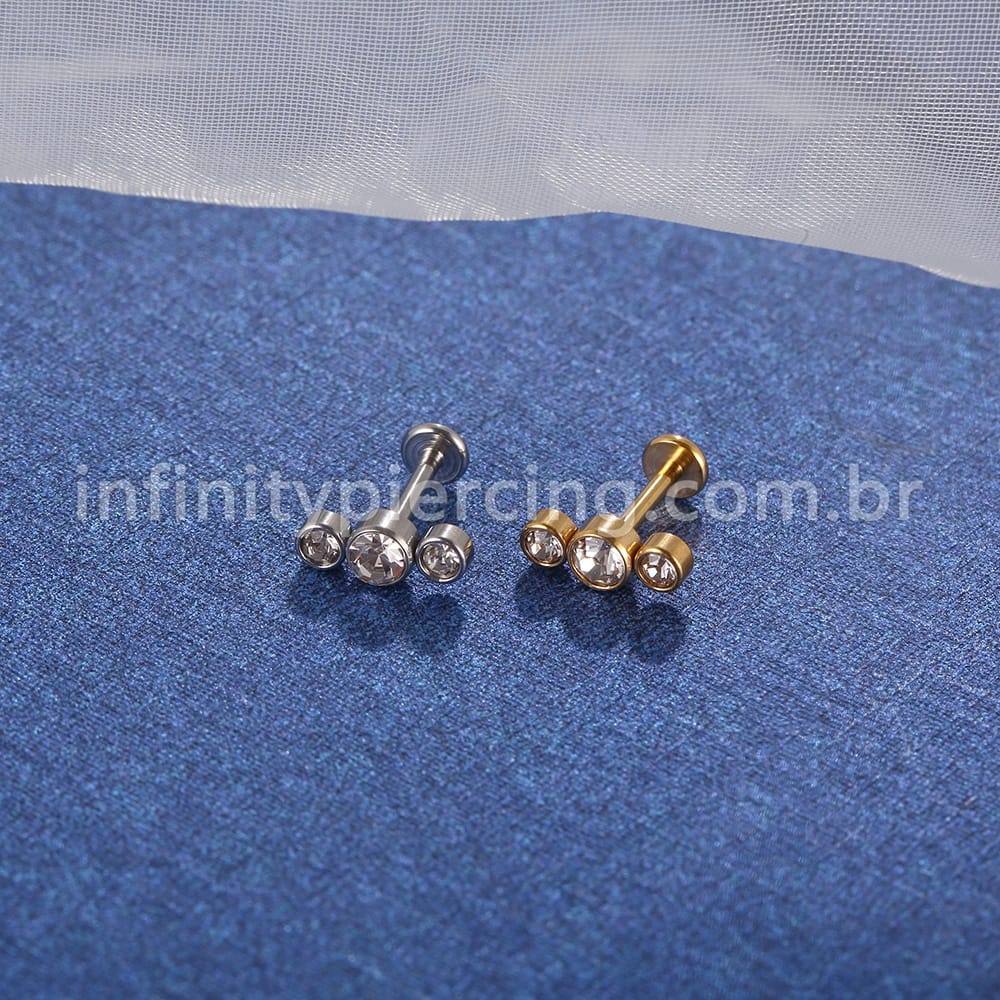 Piercing Labret Aço Cirúrgico Indiano Zircônia