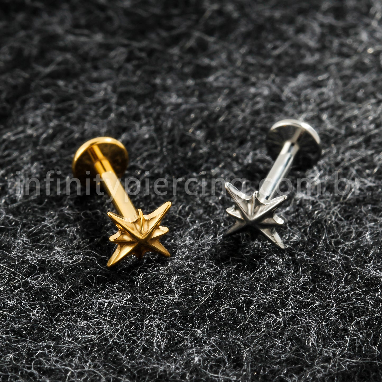 Piercing Labret Titânio Estrela Com 8 Pontas