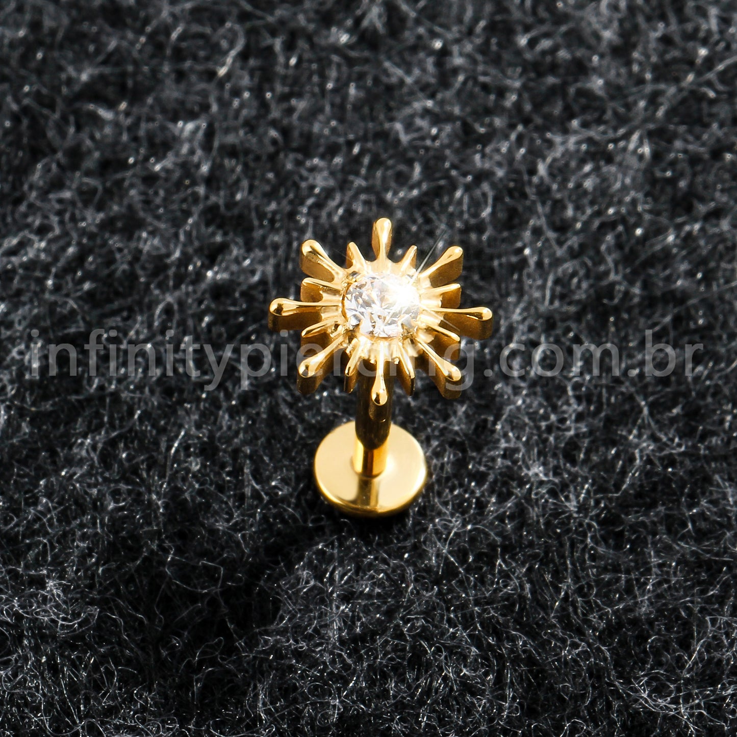 Piercing Labret Titânio Sol Com Pedra Cravejada