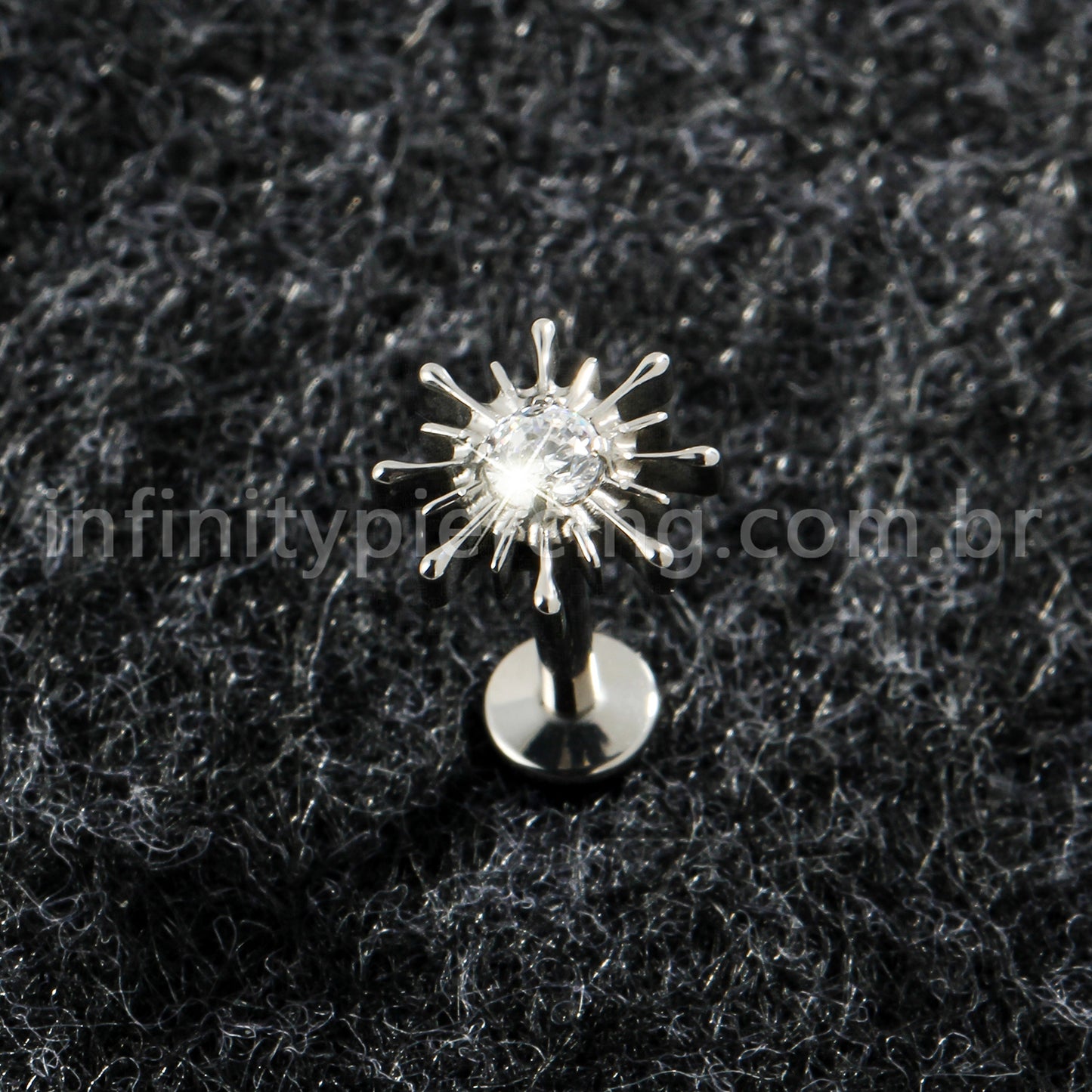 Piercing Labret Titânio Sol Com Pedra Cravejada