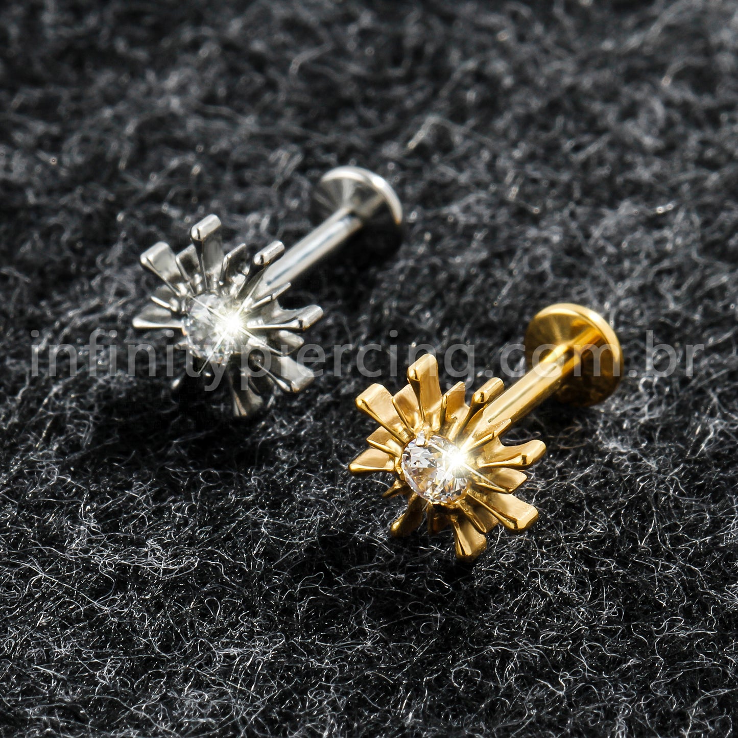 Piercing Labret Titânio Sol Com Pedra Cravejada
