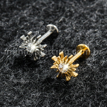 Piercing Labret Titânio Sol Com Pedra Cravejada