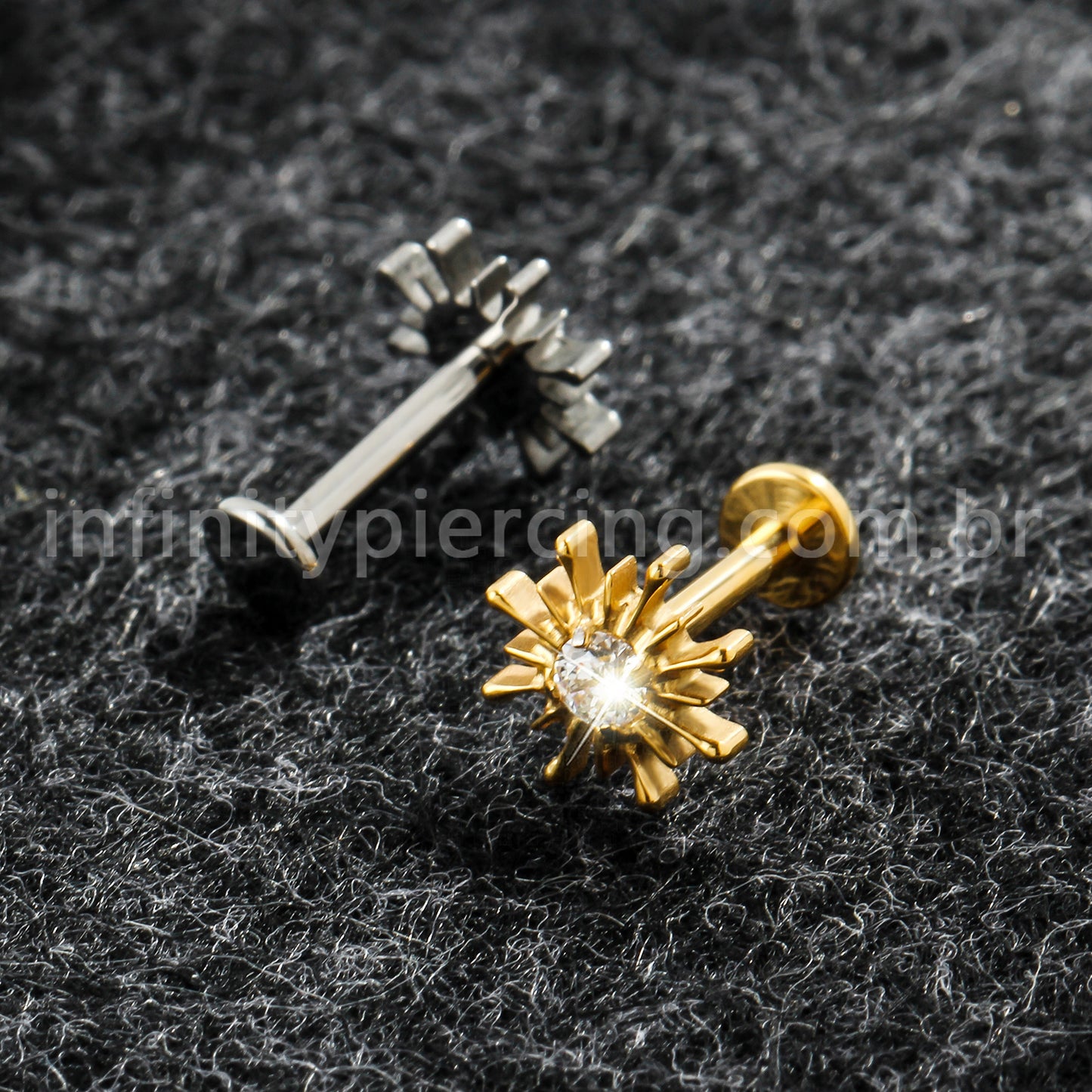 Piercing Labret Titânio Sol Com Pedra Cravejada