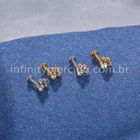 Piercing Labret Aço Cirúrgico Pedras Zircônia
