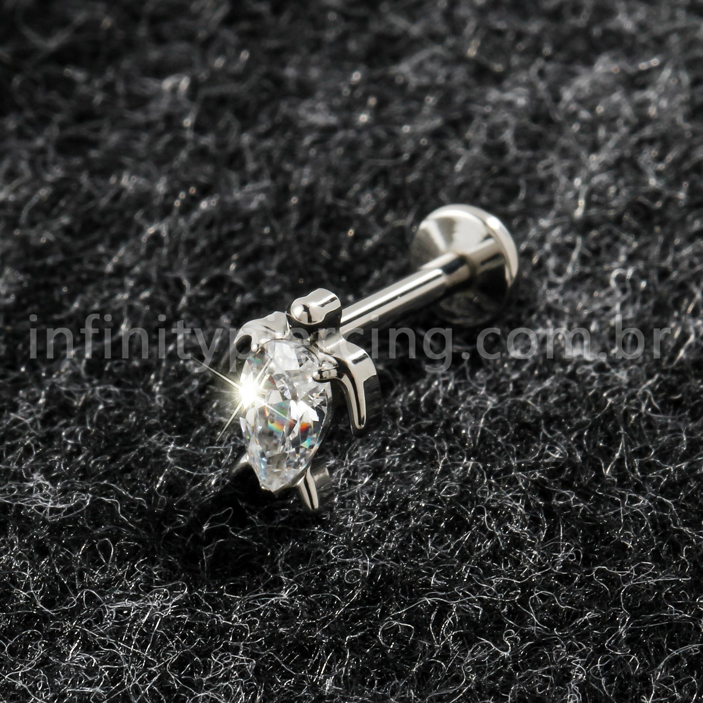Piercing Labret Titânio Tartaruga Com Zircônia Cravejada