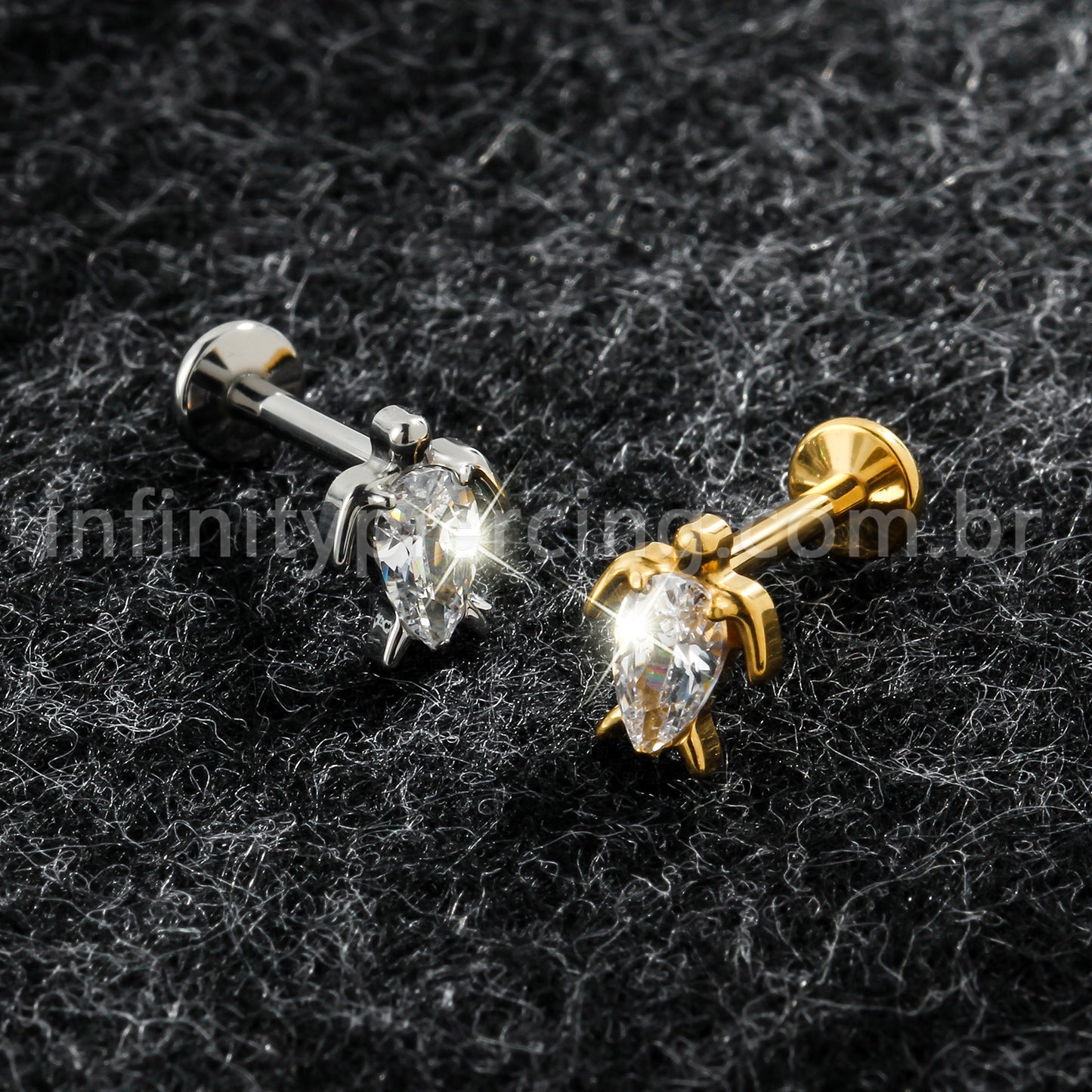 Piercing Labret Titânio Tartaruga Com Zircônia Cravejada