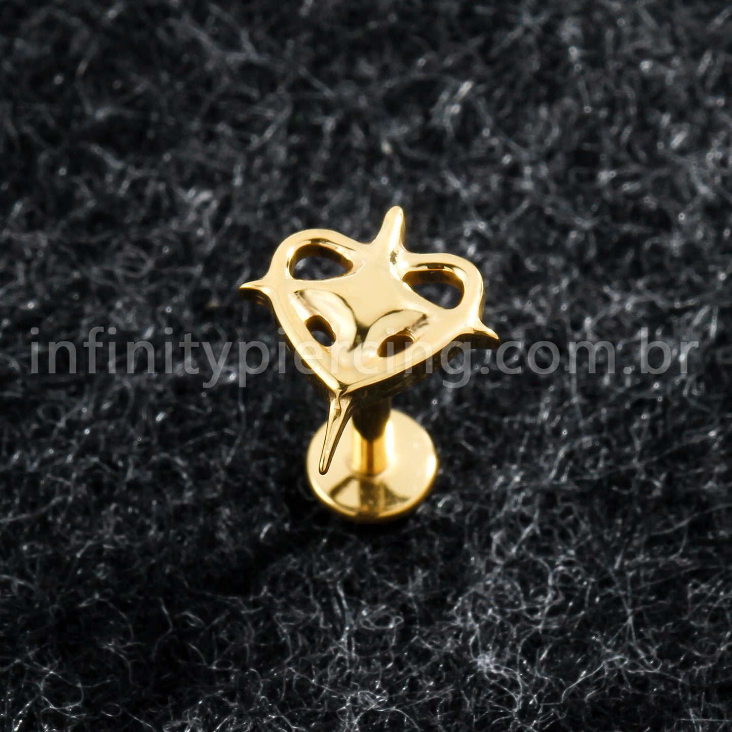 Piercing Labret Titânio Coração Com Estrela De 4 Pontas