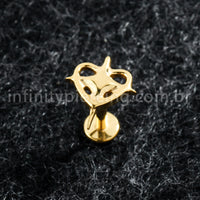 Piercing Labret Titânio Coração Com Estrela De 4 Pontas