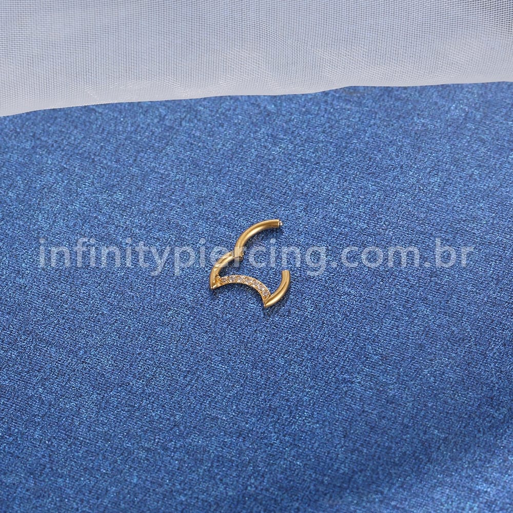 Piercing Titânio Segmento Articulado Lua Zircônia Cravejada