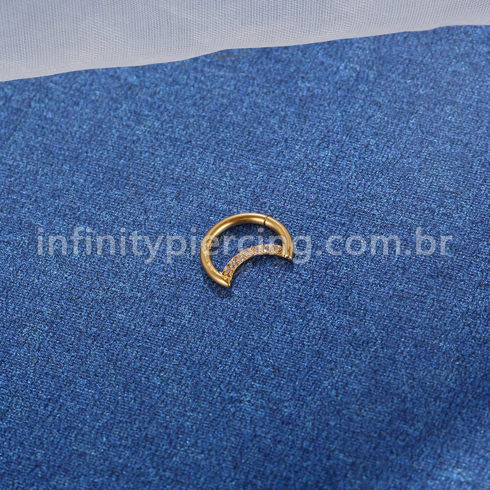 Piercing Titânio Segmento Articulado Lua Zircônia Cravejada