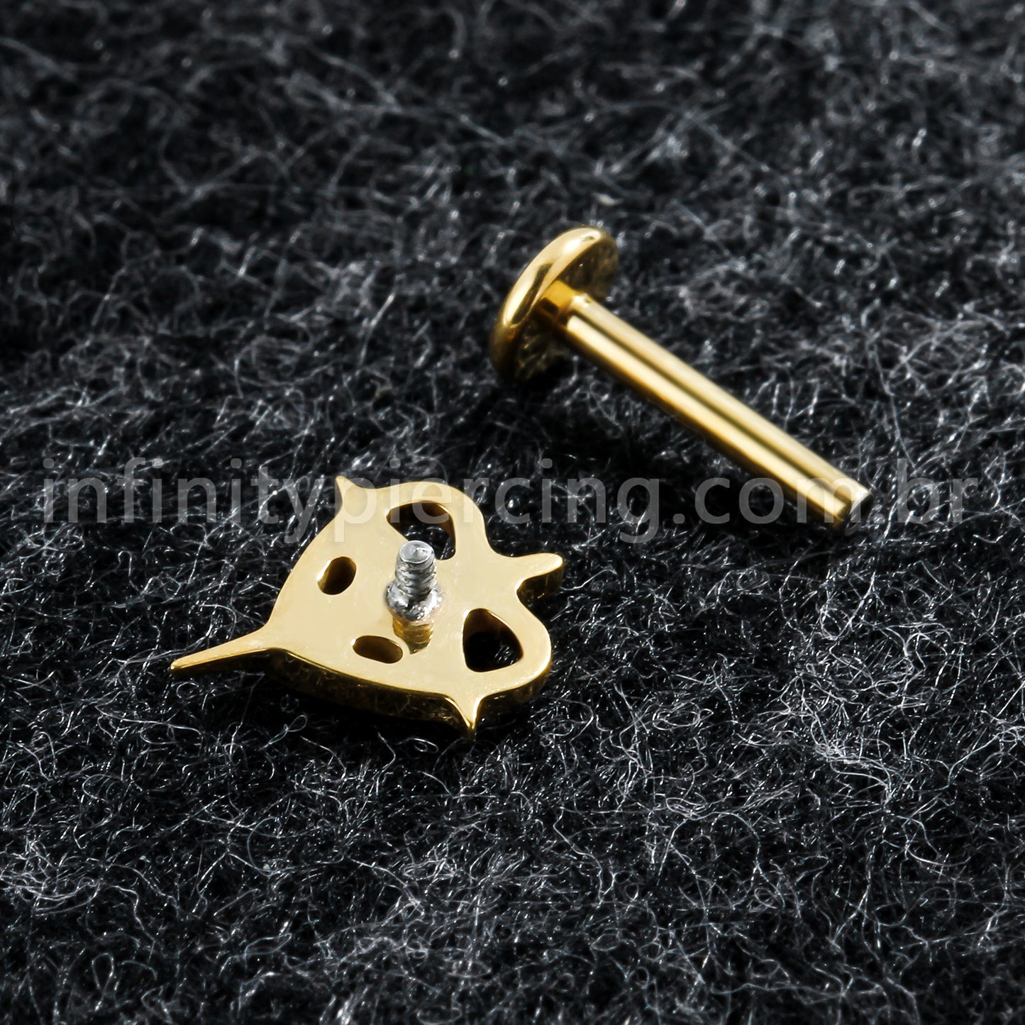 Piercing Labret Titânio Coração Com Estrela De 4 Pontas