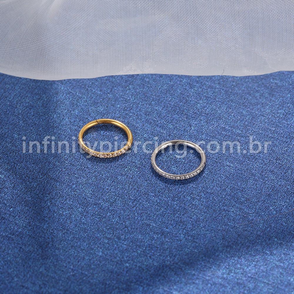 Piercing Argola Segmento Articulado Aço Cirurgico Zircônia Cravejada Lateral