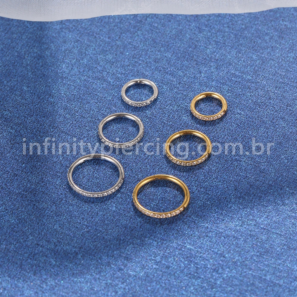 Piercing Argola Segmento Articulado Aço Cirurgico Zircônia Cravejada Lateral