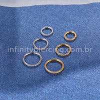 Piercing Argola Segmento Articulado Aço Cirurgico Zircônia Cravejada Lateral