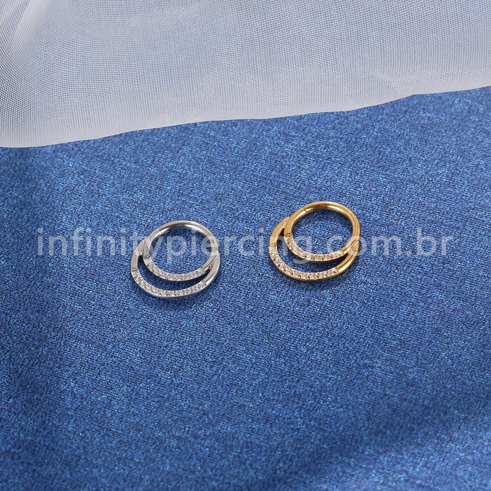 Piercing Argola Segmento Articulado Aço Cirúrgico Zircônia Cravejada Duplo