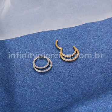 Piercing Argola Segmento Articulado Aço Cirúrgico Zircônia Cravejada Duplo
