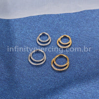 Piercing Argola Segmento Articulado Aço Cirúrgico Zircônia Cravejada Duplo