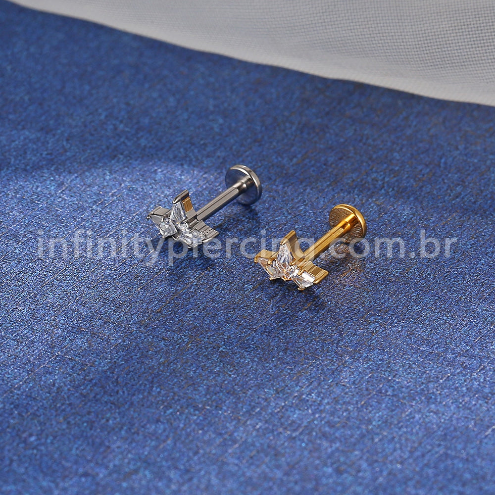 Piercing Labret Titânio 3 Pedras Zircônia Cravejada