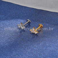 Piercing Labret Titânio 3 Pedras Zircônia Cravejada