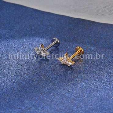 Piercing Labret Titânio 3 Pedras Zircônia Cravejada