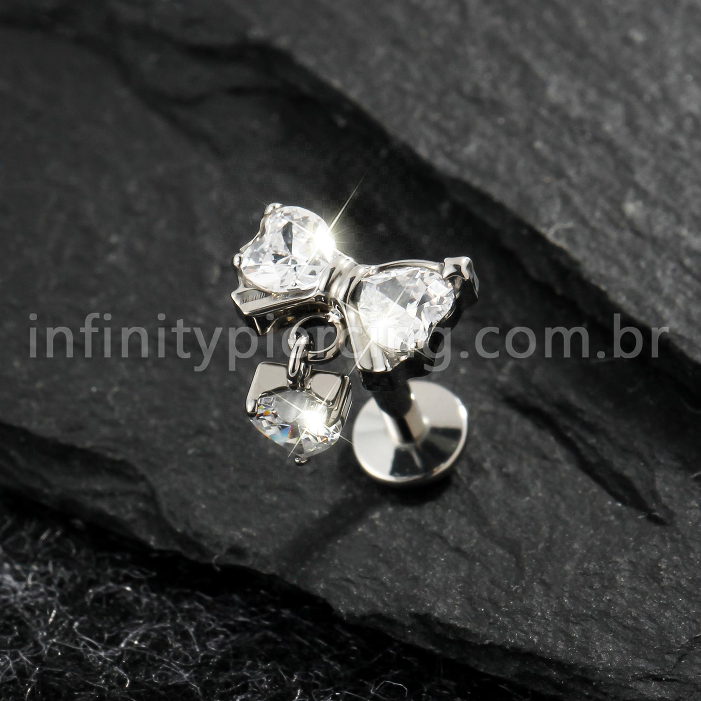 Piercing Labret Titânio Laço Com Zircônia Cravejada