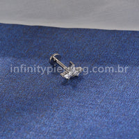 Piercing Labret Titânio 3 Pedras Zircônia Cravejada
