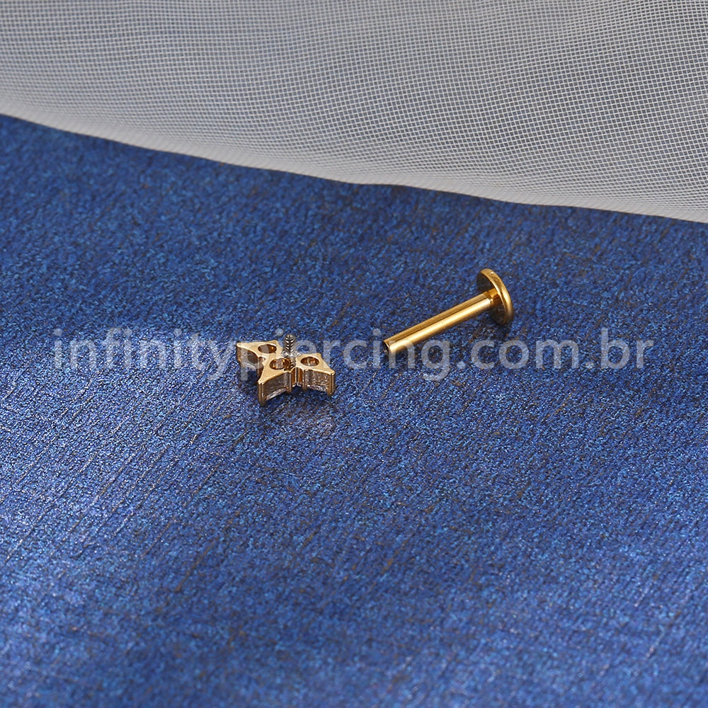 Piercing Labret Titânio 3 Pedras Zircônia Cravejada