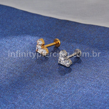 Piercing Labret Titânio Coração Zircônia Cravejada