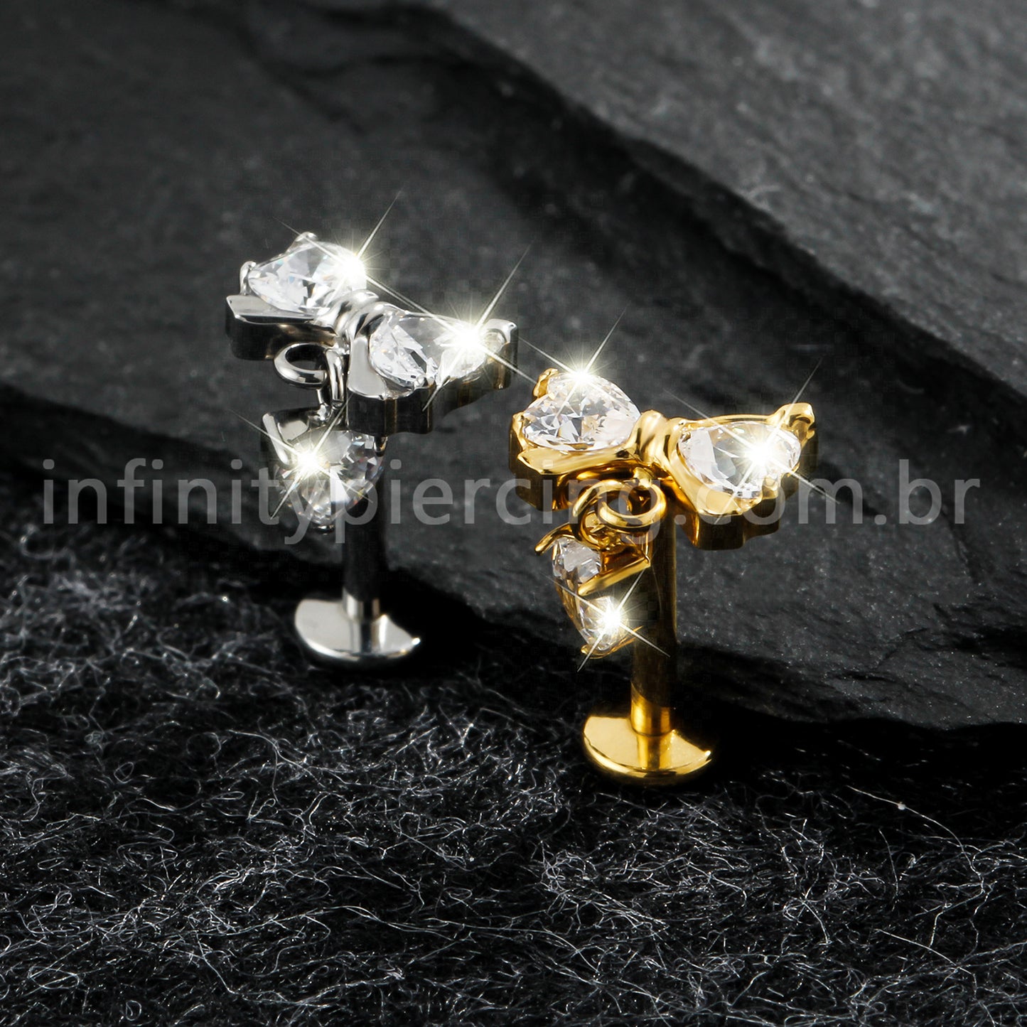 Piercing Labret Titânio Laço Com Zircônia Cravejada