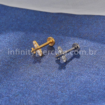 Piercing Labret Titânio Avião Zircônia Cravejada