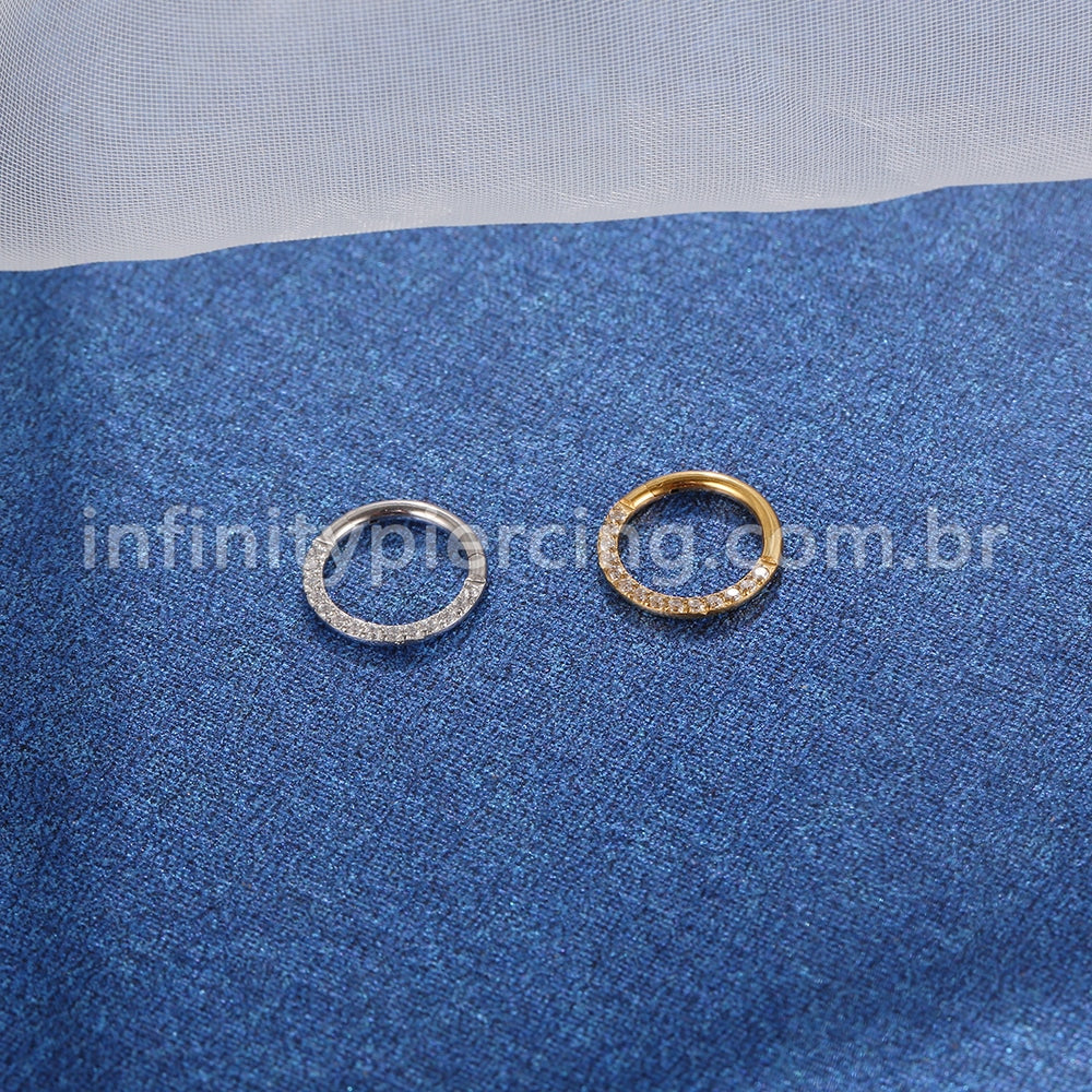 Piercing Argola Segmento Articulado Aço Cirurgico Pedras Frontal