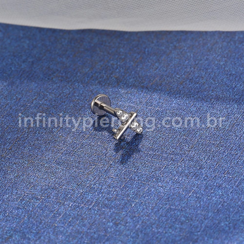 Piercing Labret Titânio Avião Zircônia Cravejada