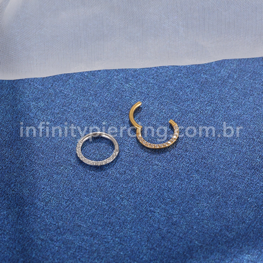 Piercing Argola Segmento Articulado Aço Cirurgico Pedras Frontal