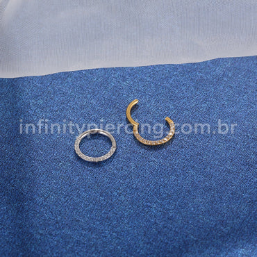 Piercing Argola Segmento Articulado Aço Cirurgico Pedras Frontal
