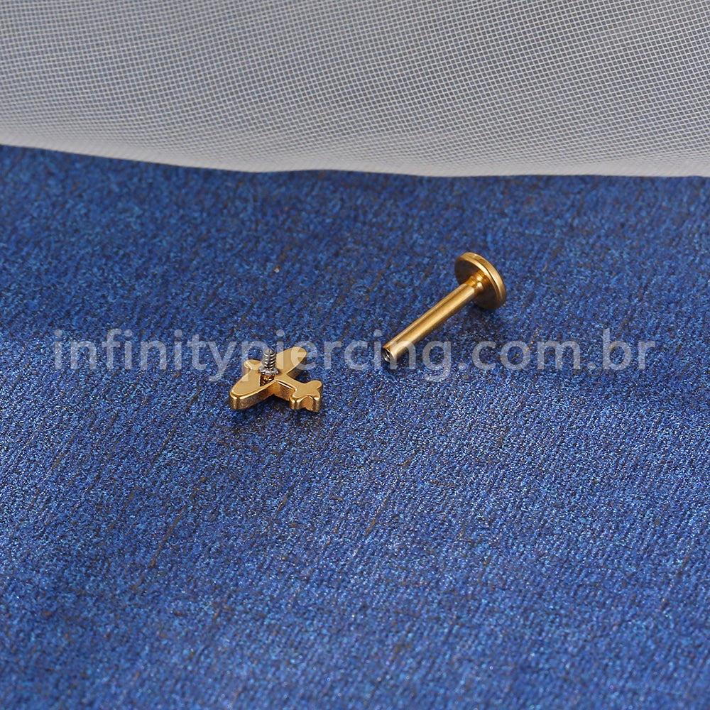 Piercing Labret Titânio Avião Zircônia Cravejada