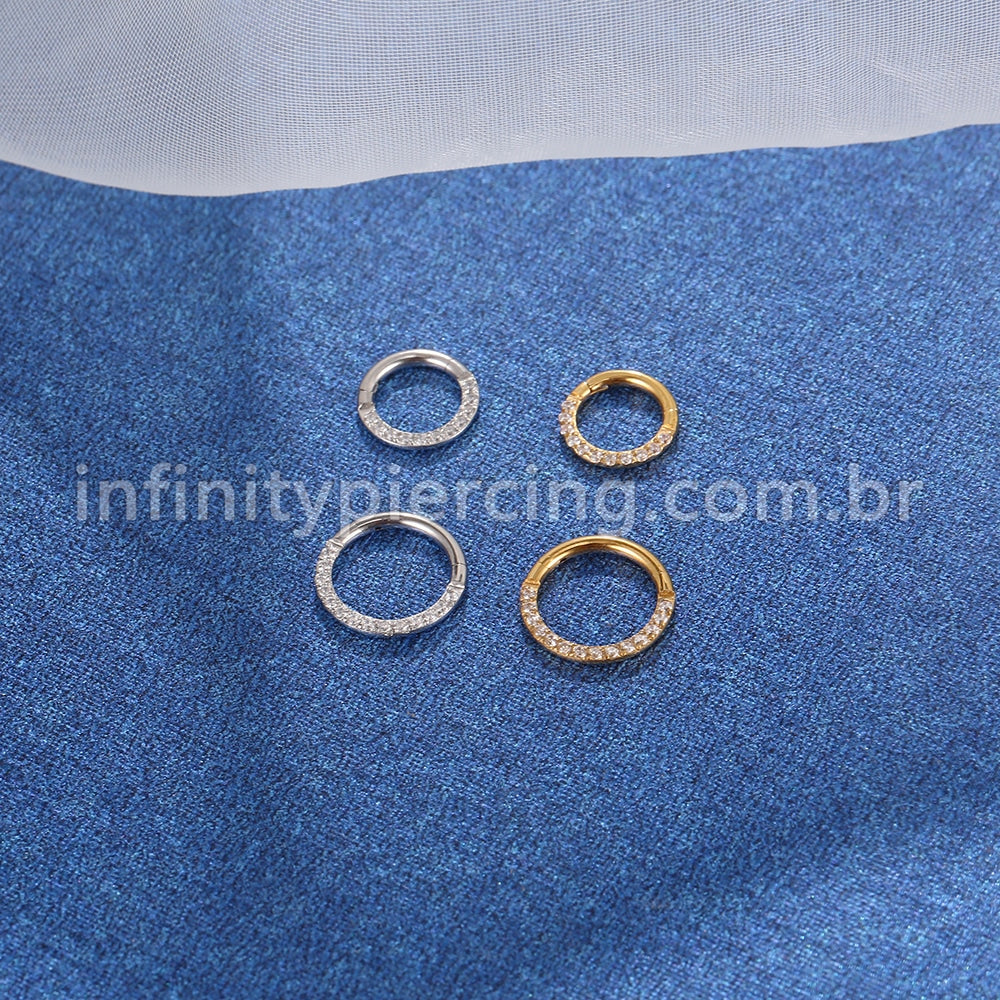Piercing Argola Segmento Articulado Aço Cirurgico Pedras Frontal