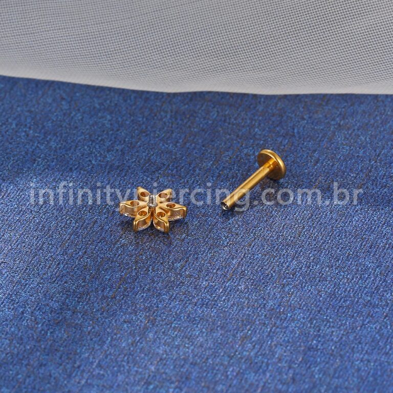 Piercing Labret Titânio Flor Zircônia Cravejada