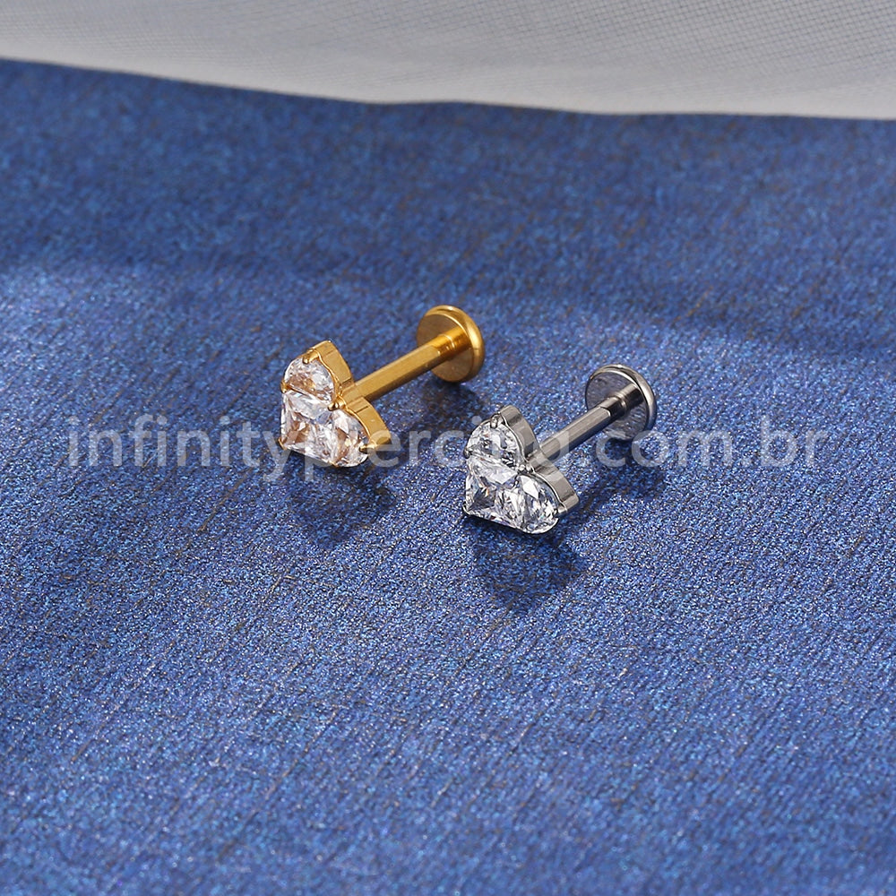 Piercing Labret Titânio Coração Zircônia