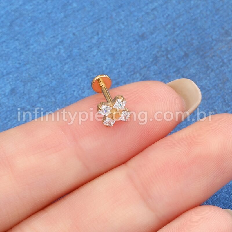Piercing Labret Titânio X 4 Zircônias