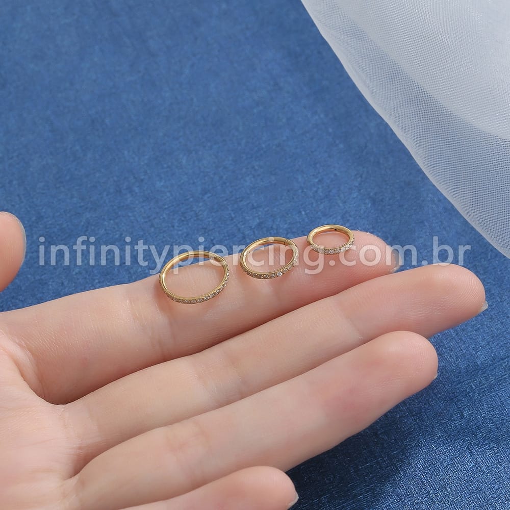 Piercing Argola Segmento Articulado Aço Cirurgico Zircônia Cravejada Lateral