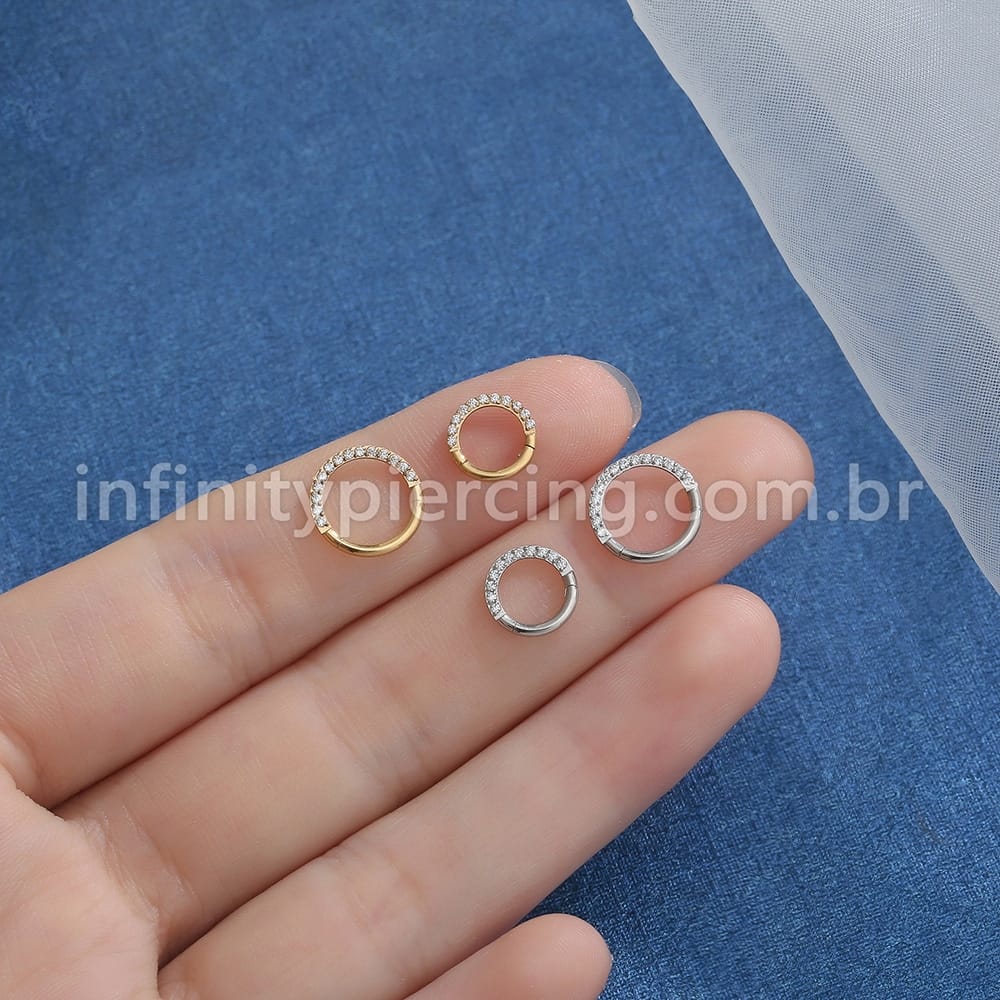 Piercing Argola Segmento Articulado Aço Cirurgico Pedras Frontal