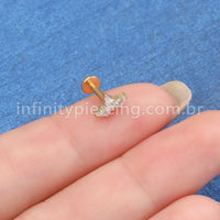 Piercing Labret Titânio 3 Pedras Zircônia Cravejada