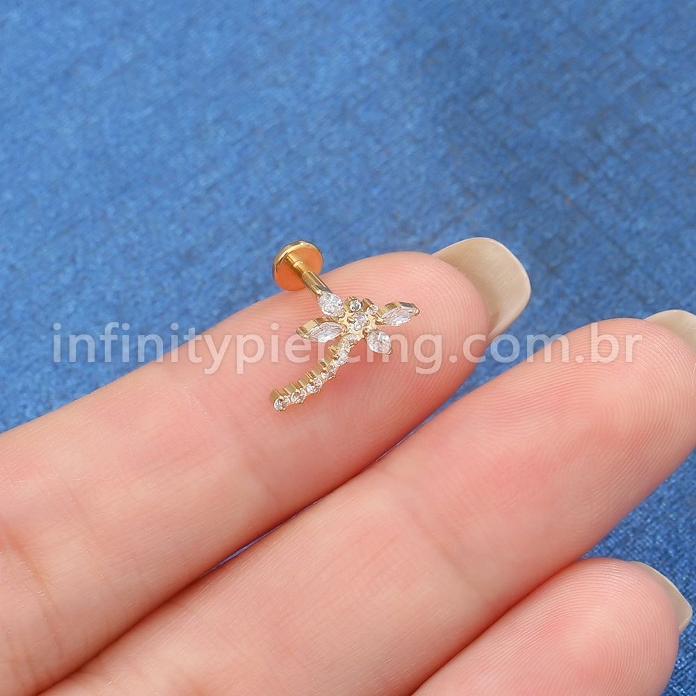 Piercing Labret Titânio Libélula  Zircônia Cravejada