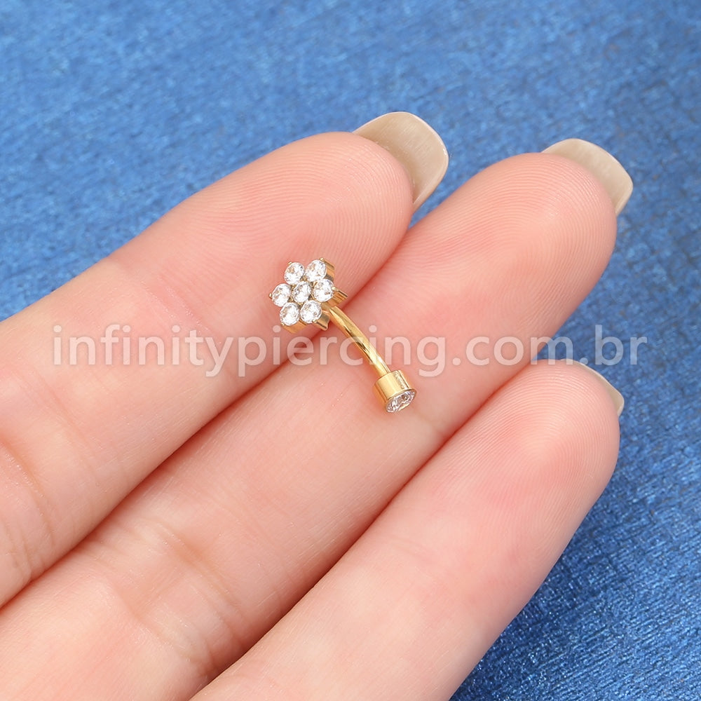 Piercing Banana Titânio Flor Zircônia